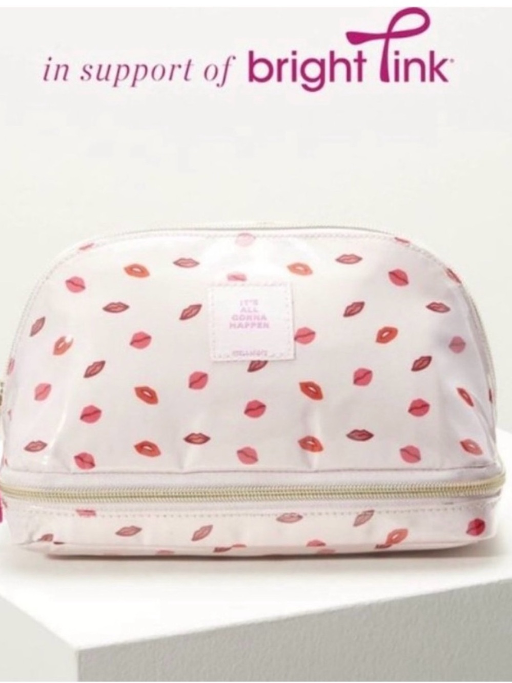 Stella & Dot Pink Lip-Print Cosmetic Case